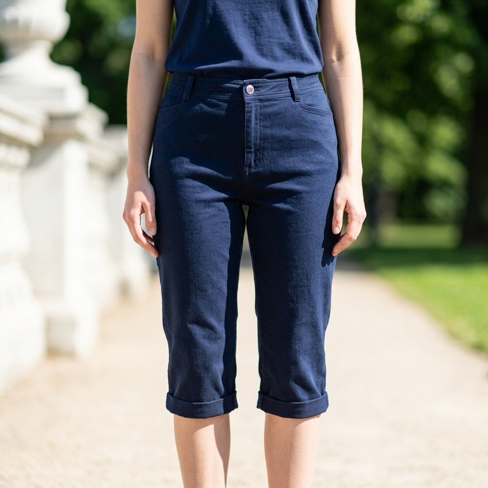 Lauren Ralph Lauren Navy Blue Capris Stretch Cotton Cuffed Sz 14 Preppy Classic